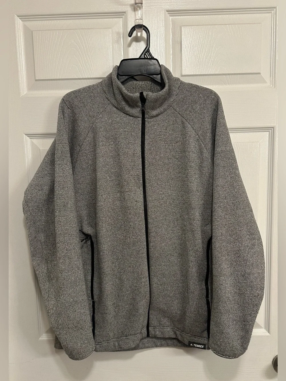 Adidas Terrex Men's Climawarm Full Zip Fleece Jacket Grey Striped Size Large